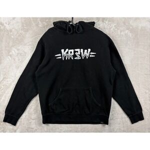Vintage KR3W Sweatshirt Mens L Black Graphic Logo Pullover Hoodie Skateboarding